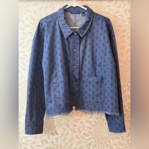 Isaac Mizrahi Women’s XL Blue Batik Print Snap Up Lightweight Jean Denim Jacket